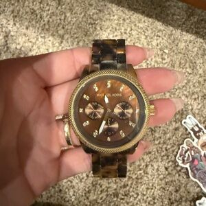 Michael Kors Gold and Brown Tortoiseshell Watch